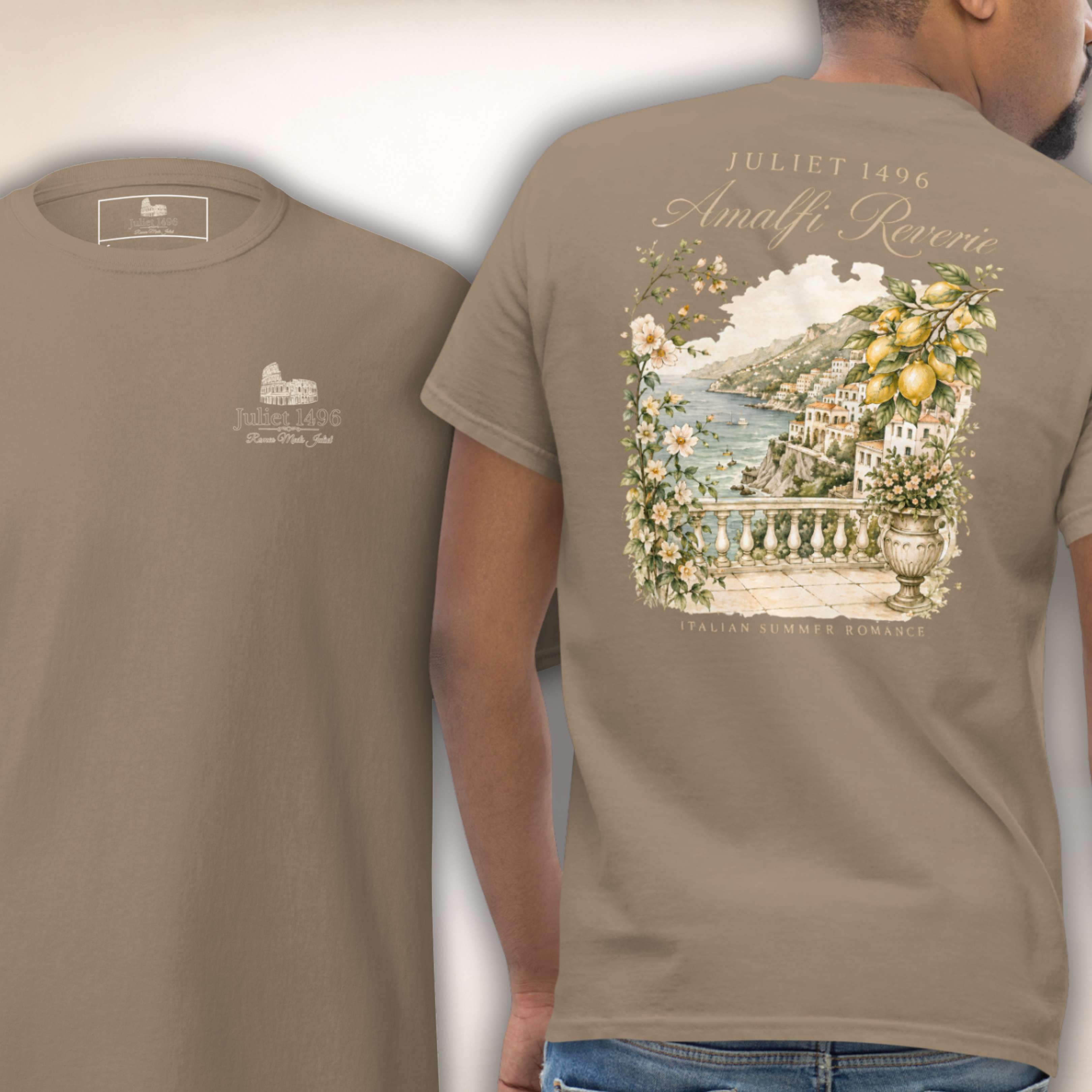 Amalfi Reverie Shirt in Taupe, Vorder- und Rückseite