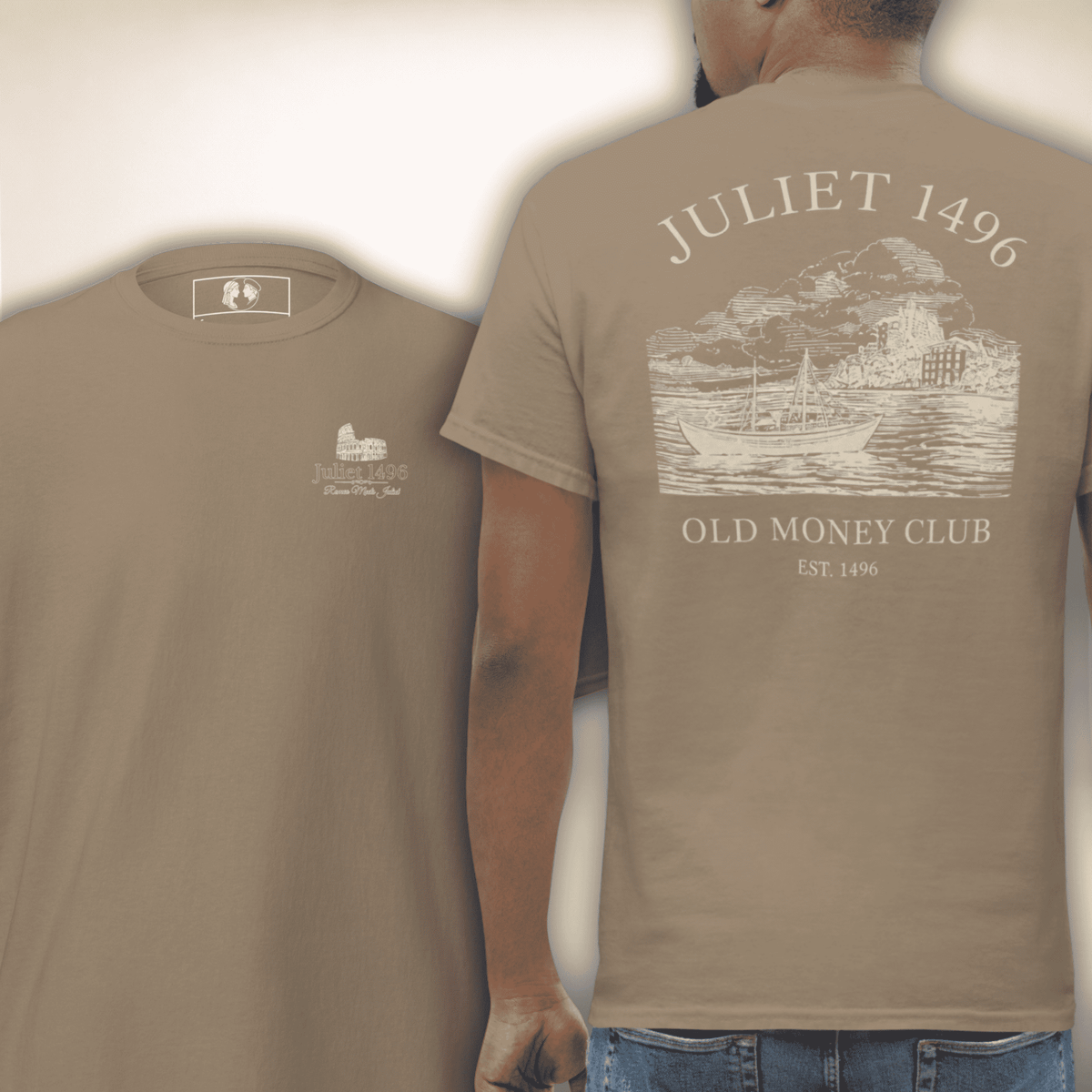Old Money Club Shirt in Taupe, Vorder- und Rückseite