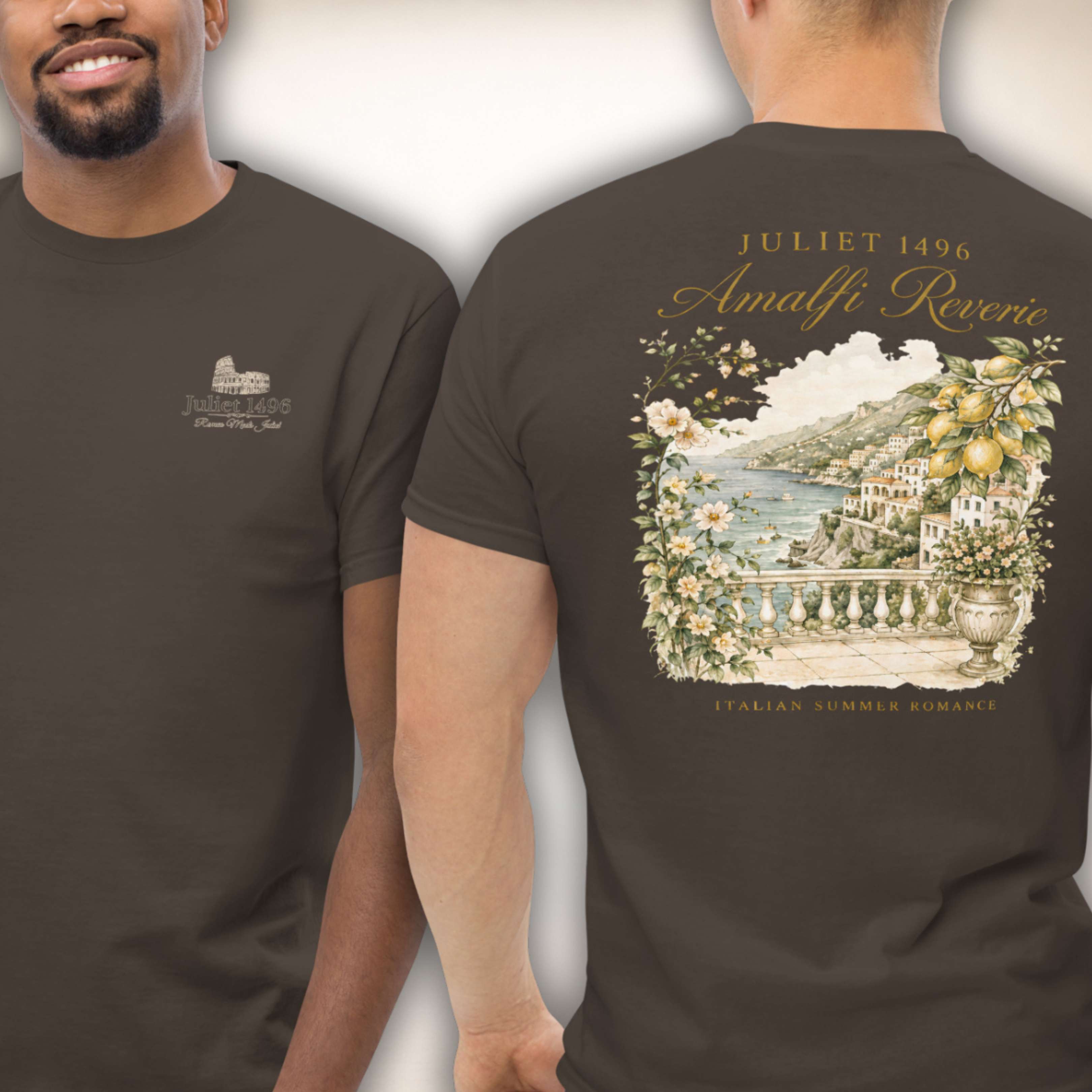 Amalfi Reverie Shirt in Dunkelbraun, Vorder- und Rückseite