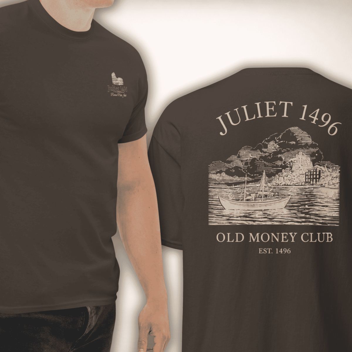 Old Money Club Shirt in Dunkelbraun, Vorder- und Rückseite