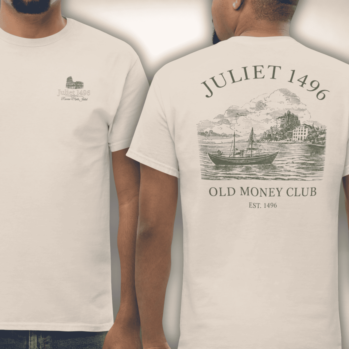 Old Money Club Shirt in Naturweiß, Vorder- und Rückseite