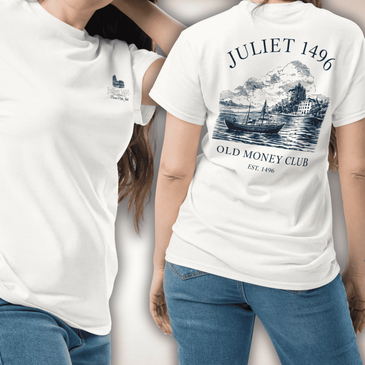 Old Money Club Shirt in Weiß, Vorder- und Rückseite