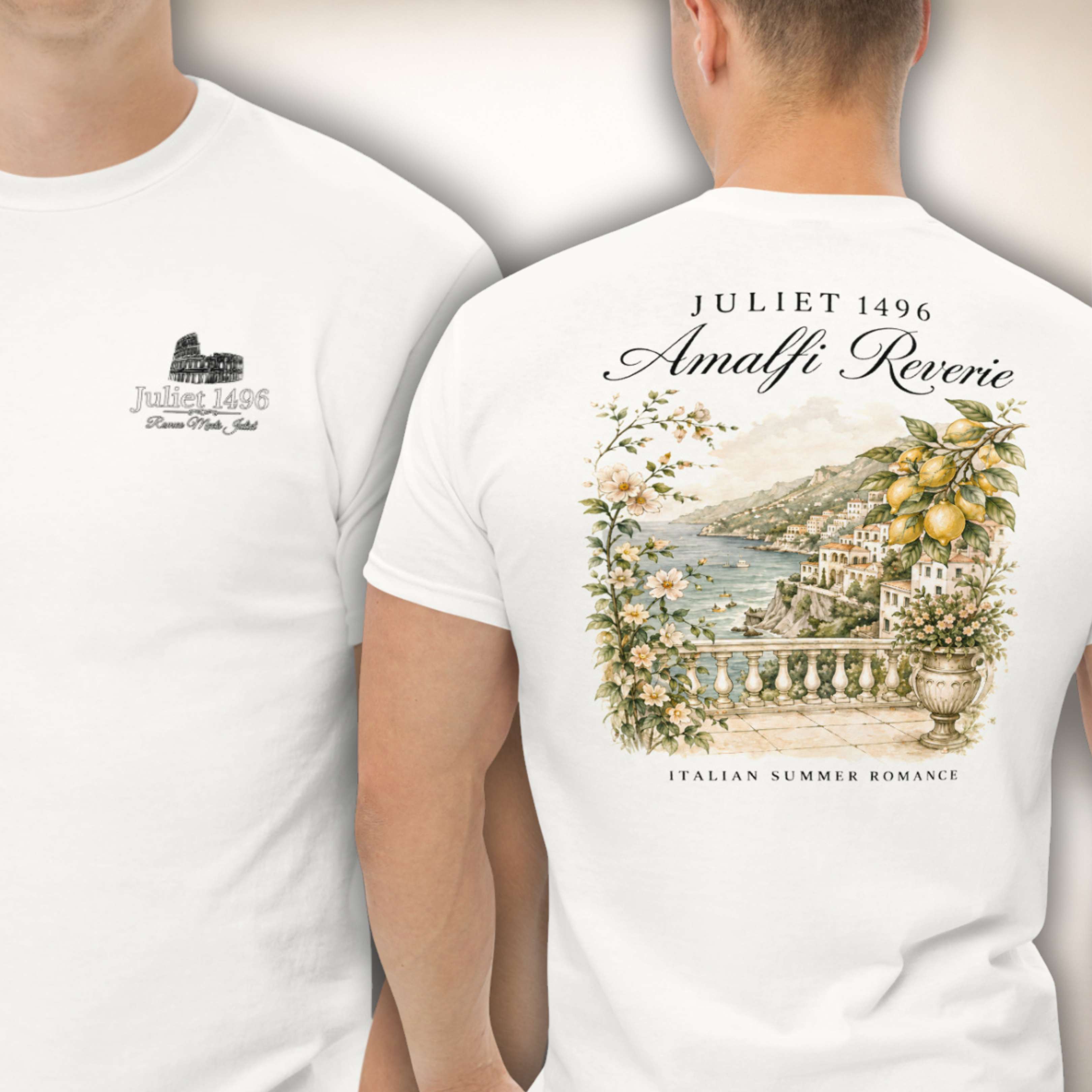 Amalfi Reverie Shirt in Weiß, Vorder- und Rückseite