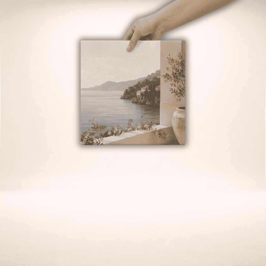 Amalfi Stillness Canvas Print mit mediterraner Küstenlandschaft im kompakten Querformat