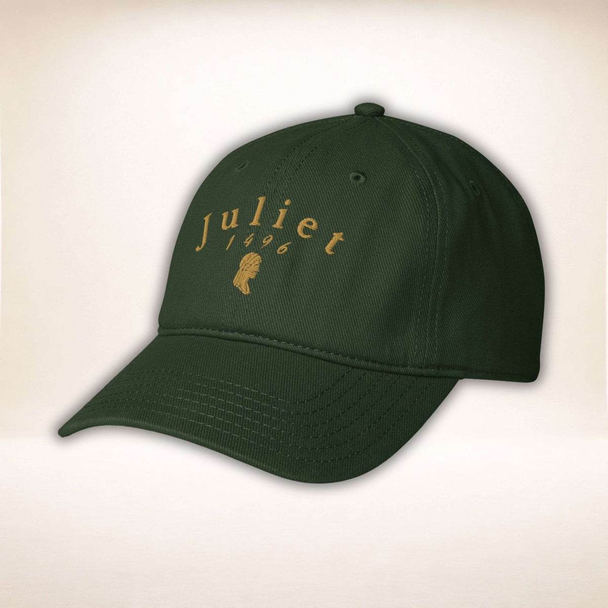 Juliet Silhouette Cap in Dunkelgrün mit goldfarbener Stickerei