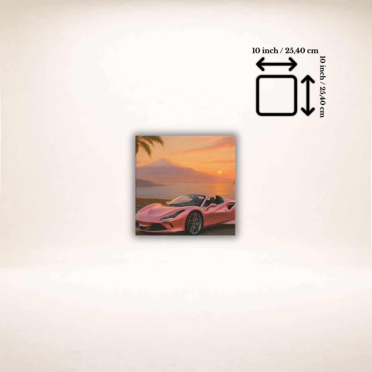 Leinwandbild Amalfi Drift mit Sportwagen und Sonnenuntergang, Größenangabe 10 × 10 Zoll