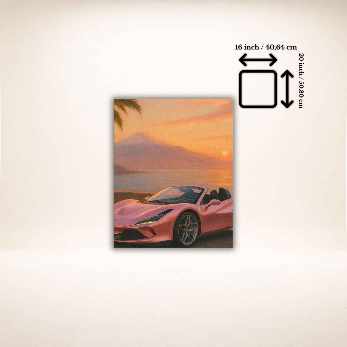 Leinwandbild Amalfi Drift mit Sportwagen und Sonnenuntergang, Größenangabe 16 × 20 Zoll