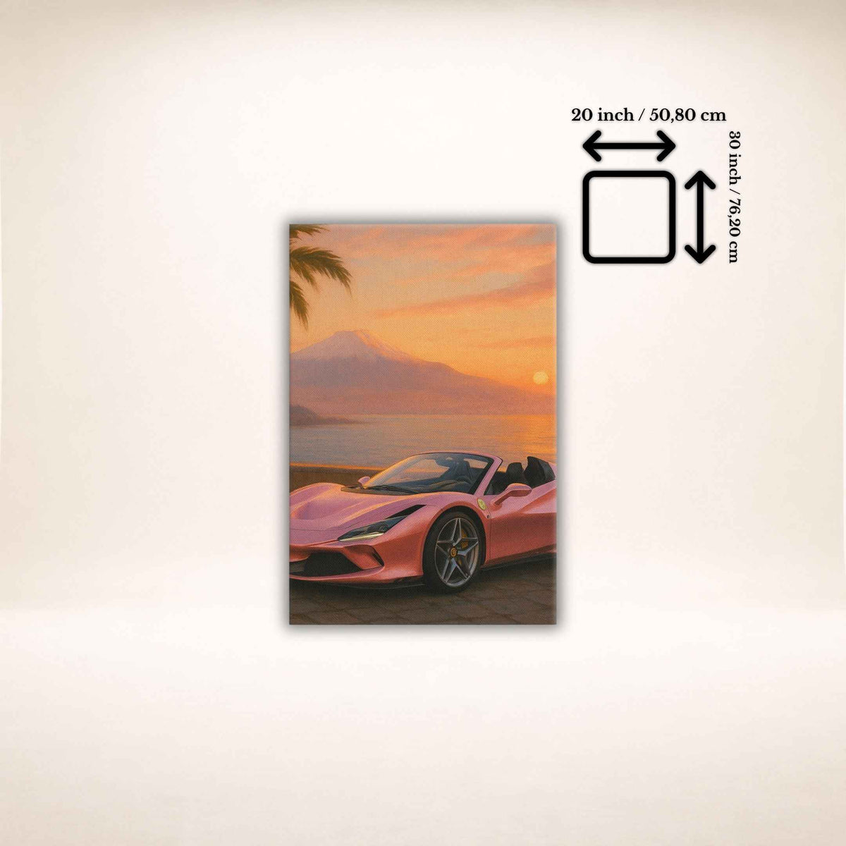 Leinwandbild Amalfi Drift mit Sportwagen und Sonnenuntergang, Größenangabe 20 × 30 Zoll