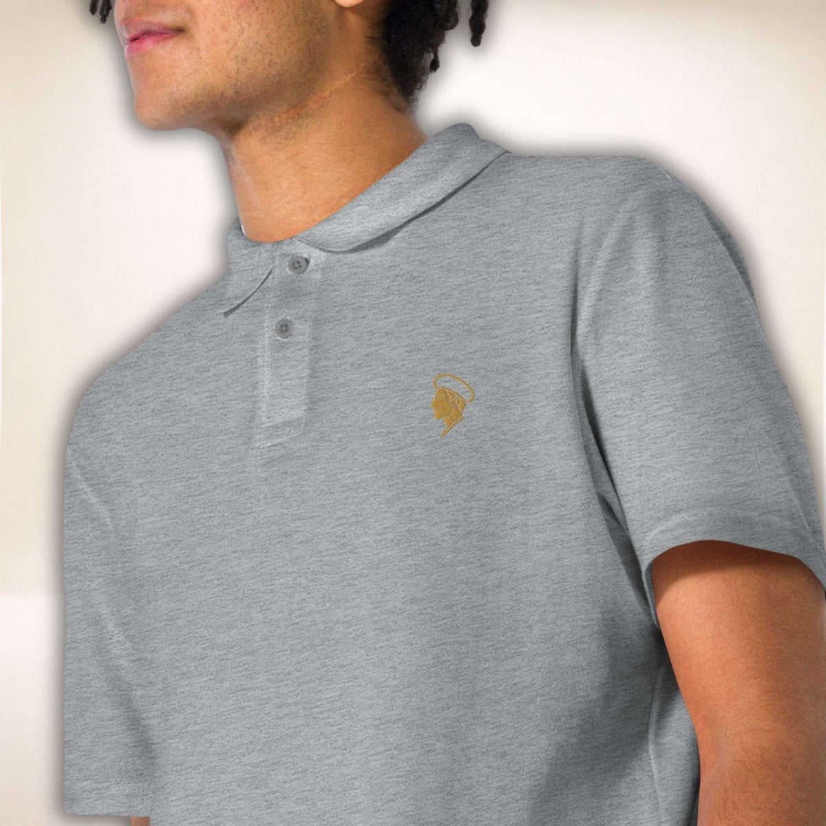 Romeo Silhouette Poloshirt in Grau mit goldfarbener Romeo-Stickerei