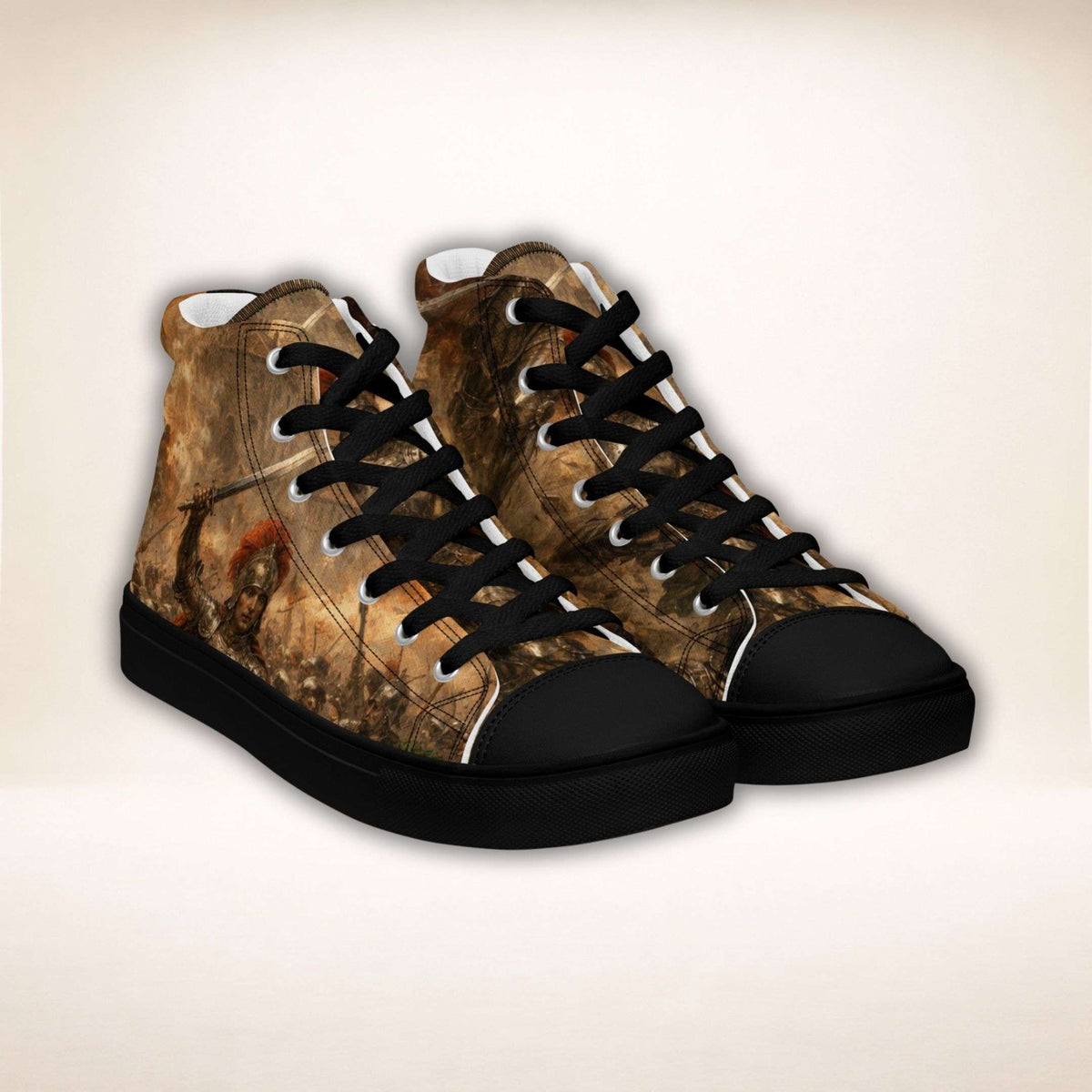 Crusade Battle High-Top Sneaker mit braunem Bildmotiv, Vorderansicht