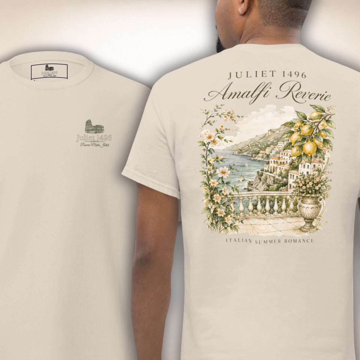 Amalfi Reverie T-Shirt in Naturweiß, Vorder- und Rückseite