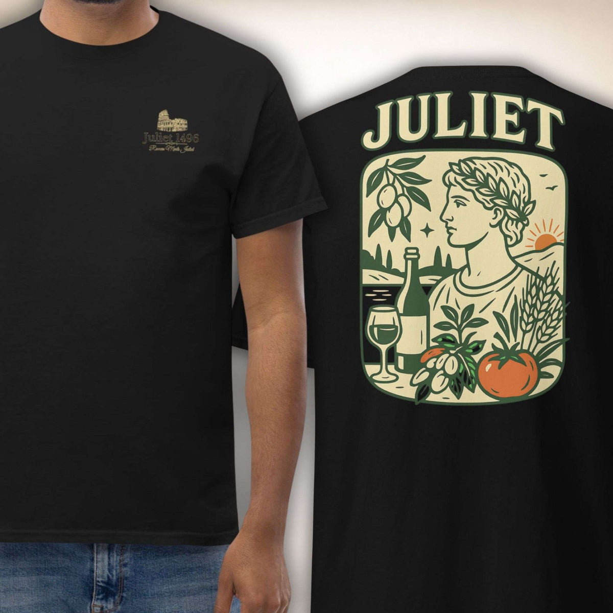 Giardino Romano T-Shirt in Schwarz, Vorder- und Rückseite