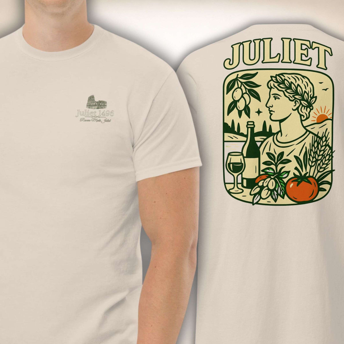 Giardino Romano T-Shirt in Naturweiß, Vorder- und Rückseite