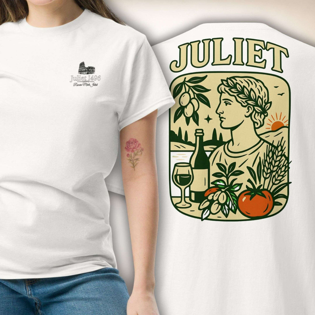 Giardino Romano T-Shirt in Weiß, Vorder- und Rückseite