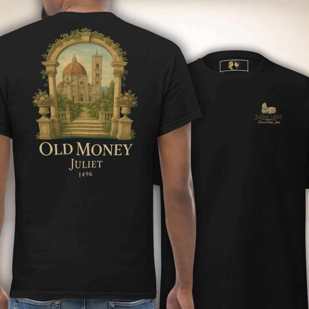 T-Shirt Palazzo Firenze in Schwarz mit Architekturmotiv, Vorder- und Rückseite