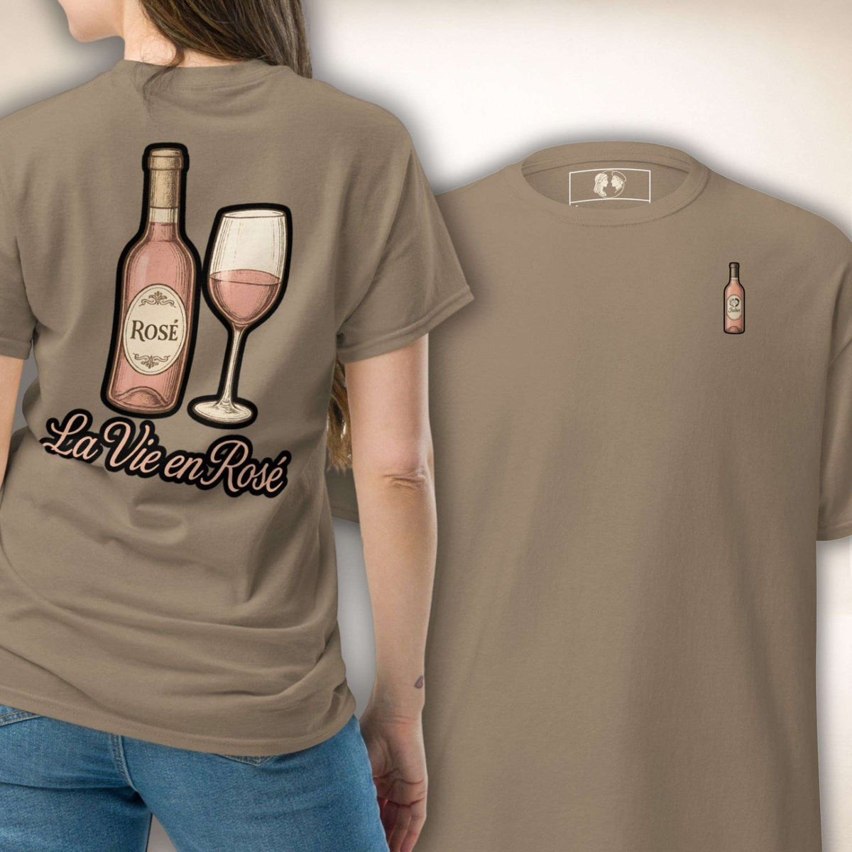 Rosé Royale T-Shirt in Taupe, Vorder- und Rückseite
