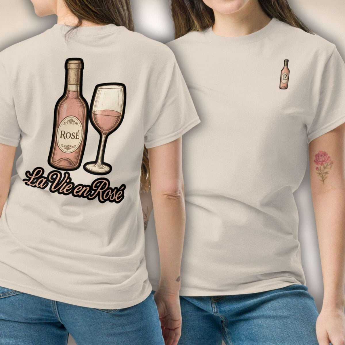 Rosé Royale T-Shirt in Naturweiß, Vorder- und Rückseite